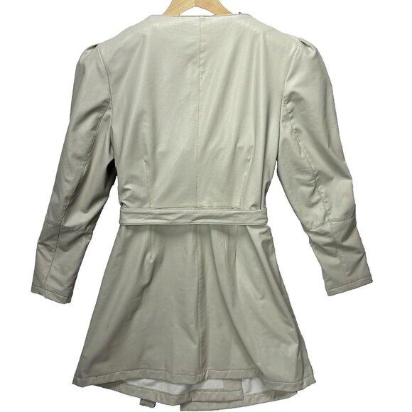 7 For All Mankind Womens Sz Large Beige Wrap Dress Jacket Vegan Leather Belted - Picture 4 of 10
